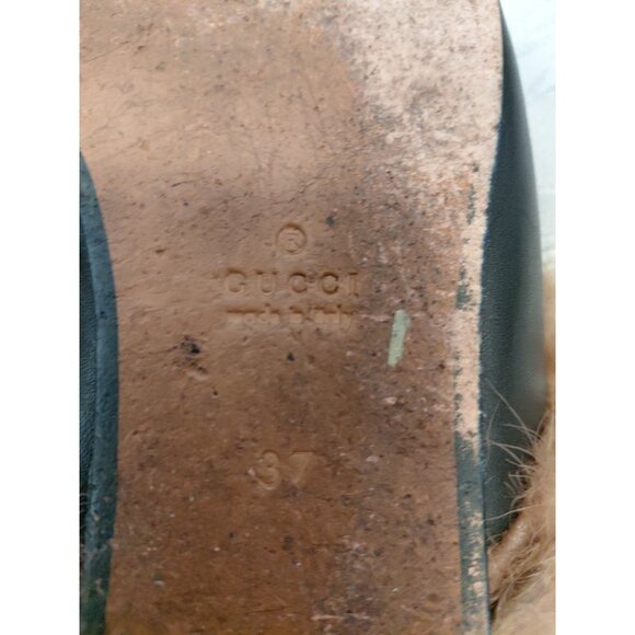 Gucci Princetown Shearling-Lined Mules Black Leather Gold Horsebit Size 37 - Picture 7 of 7